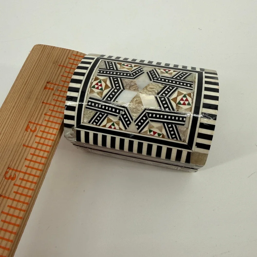 Unbranded Inlay Jewelry Box Unisex Small Brown Mother of Pearl Bone Mosaic Star